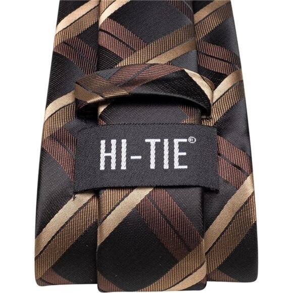 Men Ties Sets Silk Stripe Paisley Necktie Pocket Square Cufflinks for Business - Picture 5 of 7